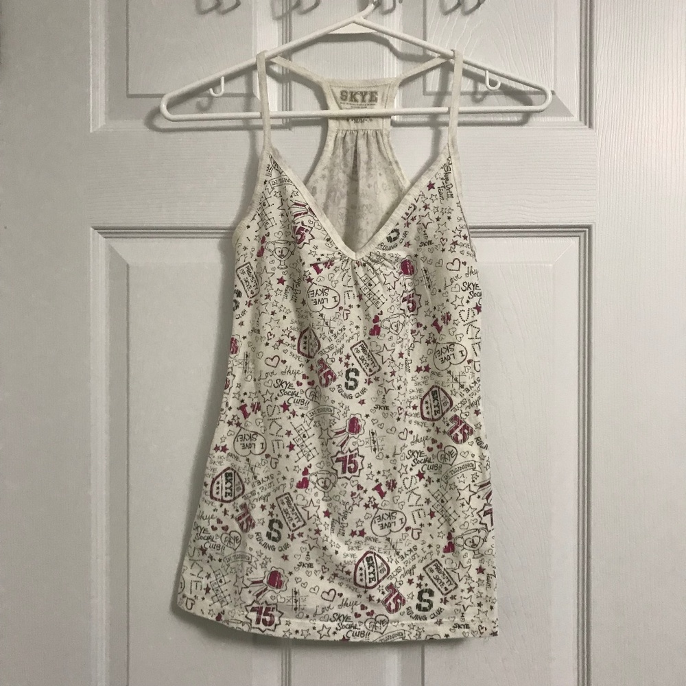 Y2K I Love Skye Racerback V-Neck Tank Top M White Pink Heart